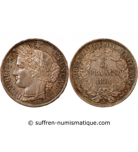 CERES - 5 FRANCS ARGENT 1851 A PARIS