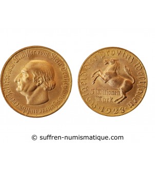 ALLEMAGNE, WESTPHALIE - 5 MILLIONS DE MARK BRONZE 1923