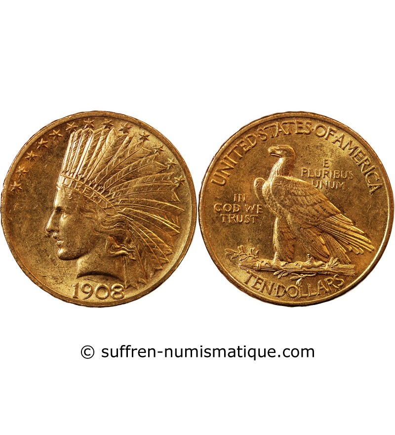 USA, INDIEN - 10 DOLLARS OR 1908 PHILADELPHIE