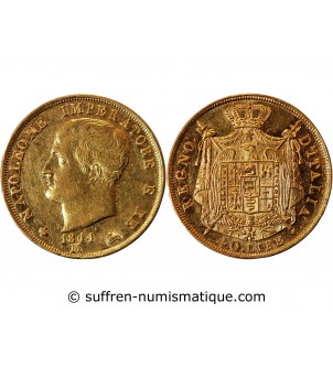 ITALIE, NAPOLEON﻿ 1er - 40 LIRE OR 1814 M MILAN﻿﻿ "Variété 1814/80"