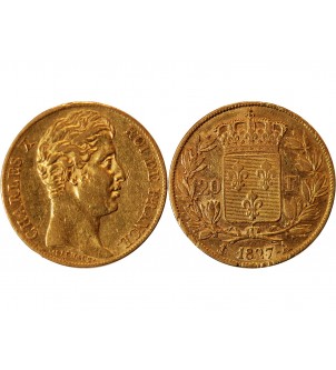 CHARLES X - 20 FRANCS OR 1827 A PARIS "4,5 Feuilles"﻿ 2