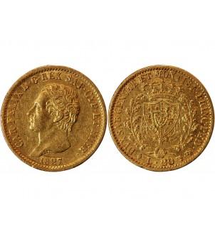 ITALIE, CHARLES FELIX﻿ - 20 LIRE OR 1827 TURIN 2