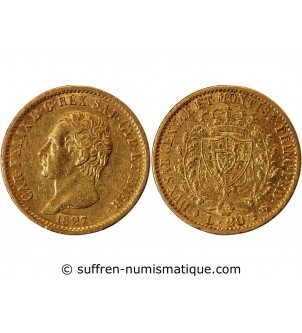 ITALIE, CHARLES FELIX﻿ - 20 LIRE OR 1827 TURIN