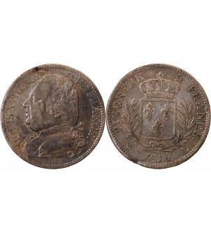 LOUIS XVIII - 5 FRANCS ARGENT 1814 L BAYONNE 2