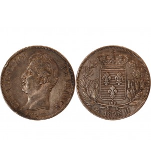 CHARLES X - 5 FRANCS ARGENT 1828 H LA ROCHELLE 2
