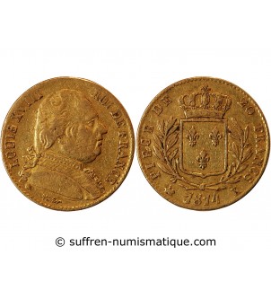 LOUIS XVIII - 20 FRANCS OR 1814 K BORDEAUX