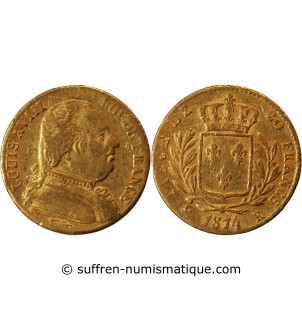 LOUIS XVIII - 20 FRANCS OR 1814 K BORDEAUX
