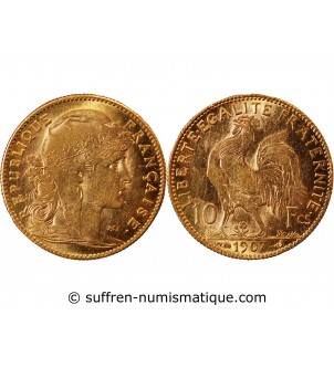 MARIANNE, COQ - 10 FRANCS OR 1907﻿