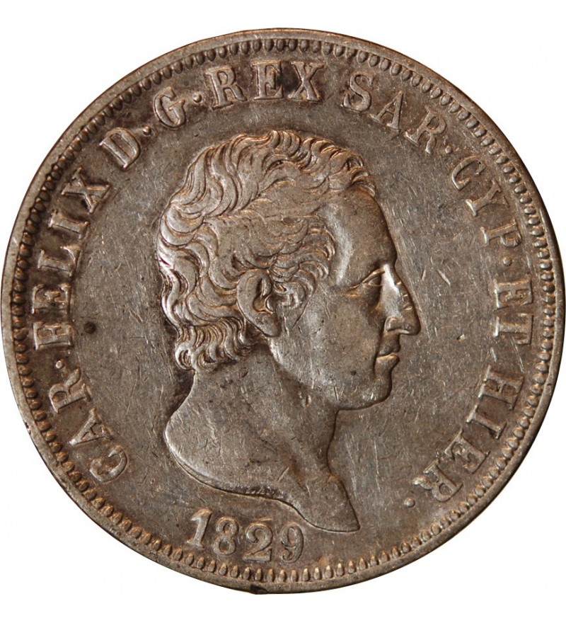 ITALIE, SARDAIGNE, CHARLES FELIX - 5 LIRE ARGENT 1829 P ANCRE GENES