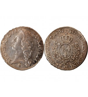 LOUIS XV - ECU AU BANDEAU 1757 Q PERPIGNAN 2