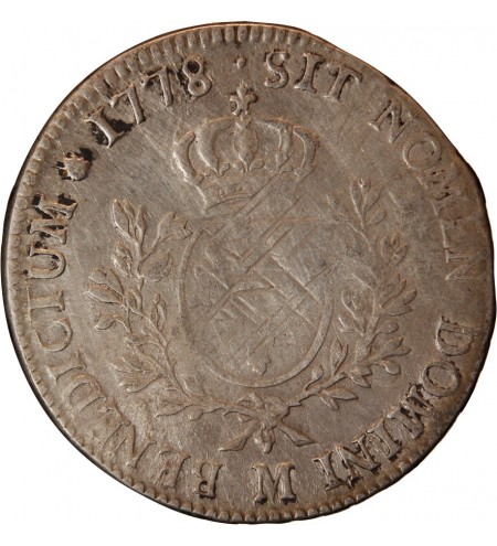 LOUIS XVI - ECU AUX BRANCHES D'OLIVIER 1778 M TOULOUSE R1