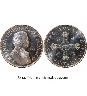 MONACO, RAINIER IIII - 50 FRANCS ARGENT 1974