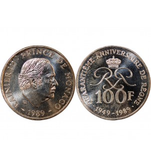 MONACO, RAINIER III - 100 FRANCS ARGENT 1989 2