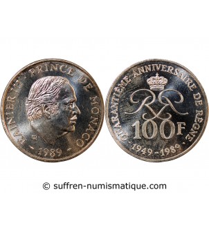 MONACO, RAINIER III - 100 FRANCS ARGENT 1989