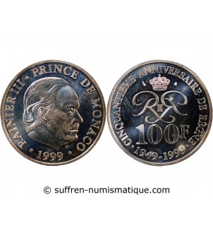 MONACO, RAINIER III, Anniversaire de règne - 100 FRANCS ARGENT 1999