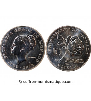 MONACO, RAINIER III, Princesse Grace - ESSAI 10 FRANCS ARGENT 1982
