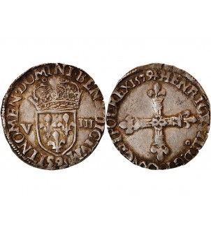HENRI III - 1/8 ECU ARGENT 1579 9 RENNES 2