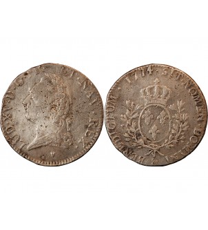 LOUIS XV﻿ - ECU A LA VIEILLE TETE 1774 AIX 2
