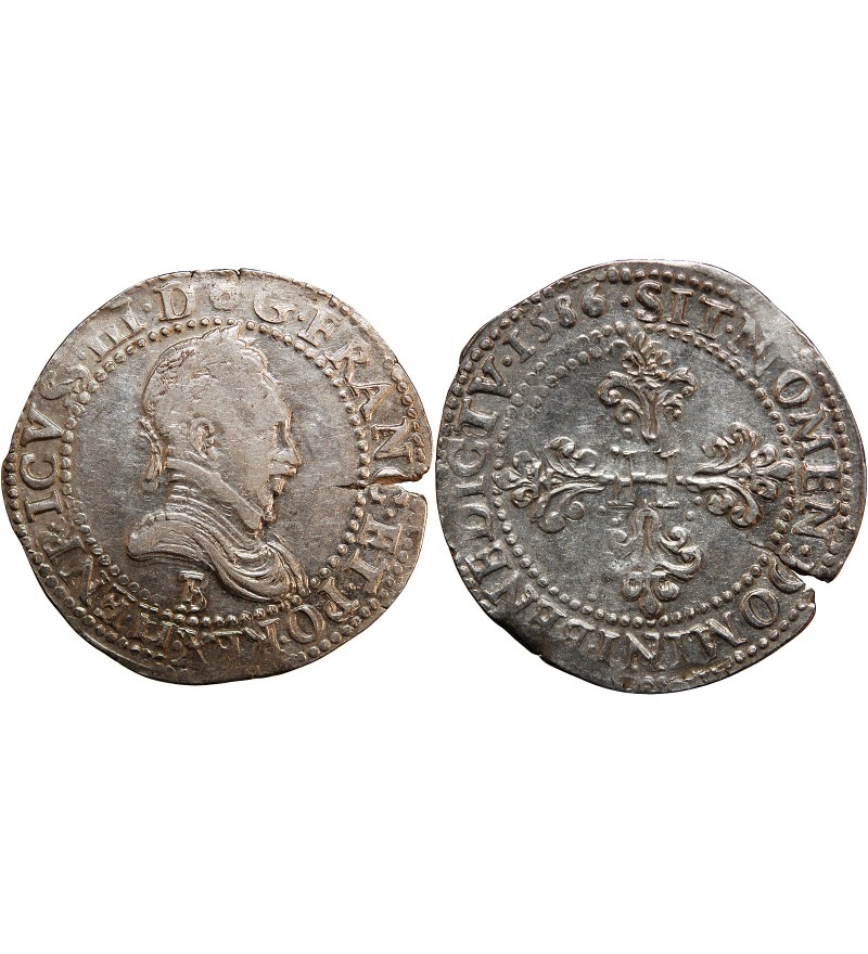 HENRI III - FRANC ARGENT 1586 B ROUEN
