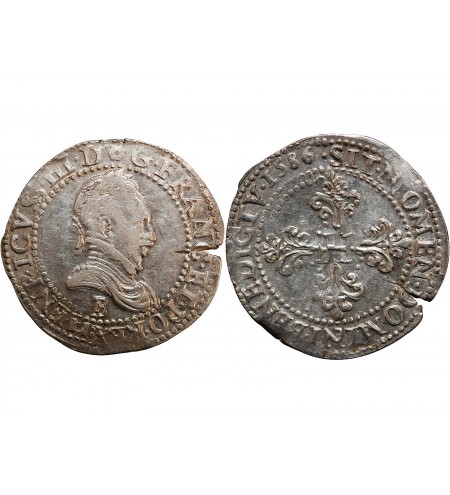 HENRI III - FRANC ARGENT 1586 B ROUEN