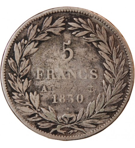 LOUIS PHILIPPE﻿ - 5 FRANCS 1830 A PARIS "Sans Le I, Tr en relief"