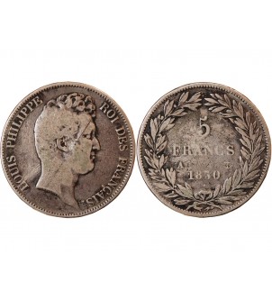 LOUIS PHILIPPE﻿ - 5 FRANCS 1830 A PARIS "Sans Le I, Tr en relief" 2