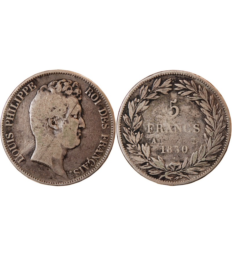 LOUIS PHILIPPE﻿ - 5 FRANCS 1830 A PARIS "Sans Le I, Tr en relief"