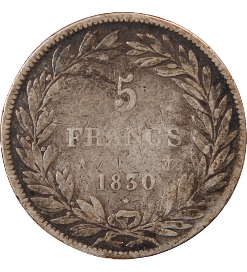 LOUIS PHILIPPE﻿ - 5 FRANCS ARGENT 1830 A PARIS "Sans Le I, Tr en creux"﻿