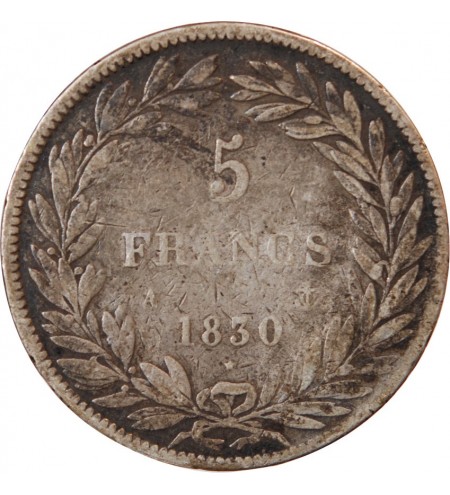 LOUIS PHILIPPE﻿ - 5 FRANCS ARGENT 1830 A PARIS "Sans Le I, Tr en creux"﻿