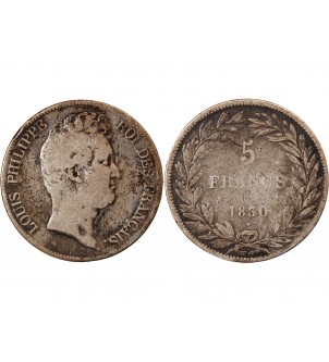 LOUIS PHILIPPE﻿ - 5 FRANCS ARGENT 1830 A PARIS "Sans Le I, Tr en creux"﻿ 2