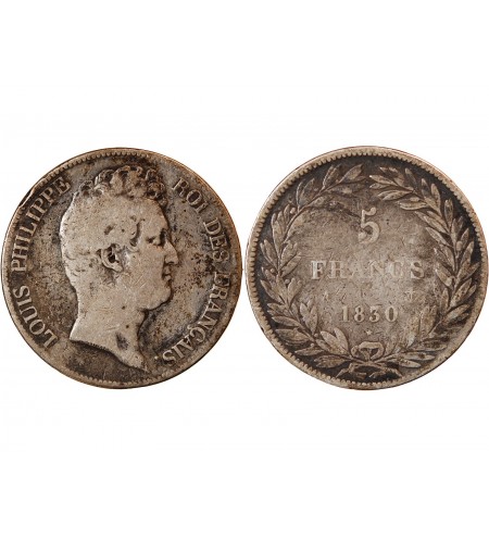 LOUIS PHILIPPE﻿ - 5 FRANCS ARGENT 1830 A PARIS "Sans Le I, Tr en creux"﻿