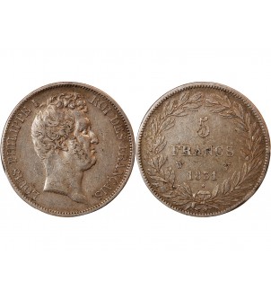 LOUIS PHILIPPE﻿ - 5 FRANCS ARGENT 1831 W LILLE "Type Tiolier, Tr creux" 2