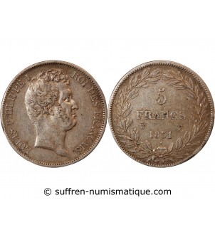 LOUIS PHILIPPE﻿ - 5 FRANCS ARGENT 1831 W LILLE "Type Tiolier, Tr creux"