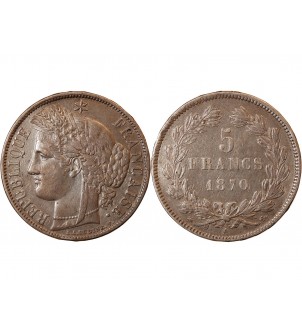 CERES - 5 FRANCS ARGENT 1870 A PARIS "Sans légende" 2