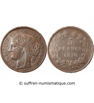 CERES - 5 FRANCS ARGENT 1870 A PARIS "Sans légende"