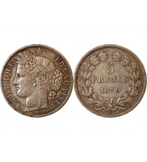 CERES - 5 FRANCS ARGENT 1870 A PARIS "Sans légende" 2
