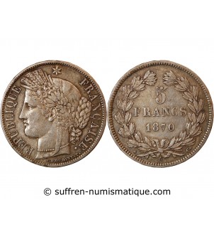 CERES - 5 FRANCS ARGENT 1870 A PARIS "Sans légende"