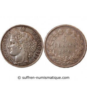 CERES - 5 FRANCS ARGENT 1870 A PARIS "Sans légende"
