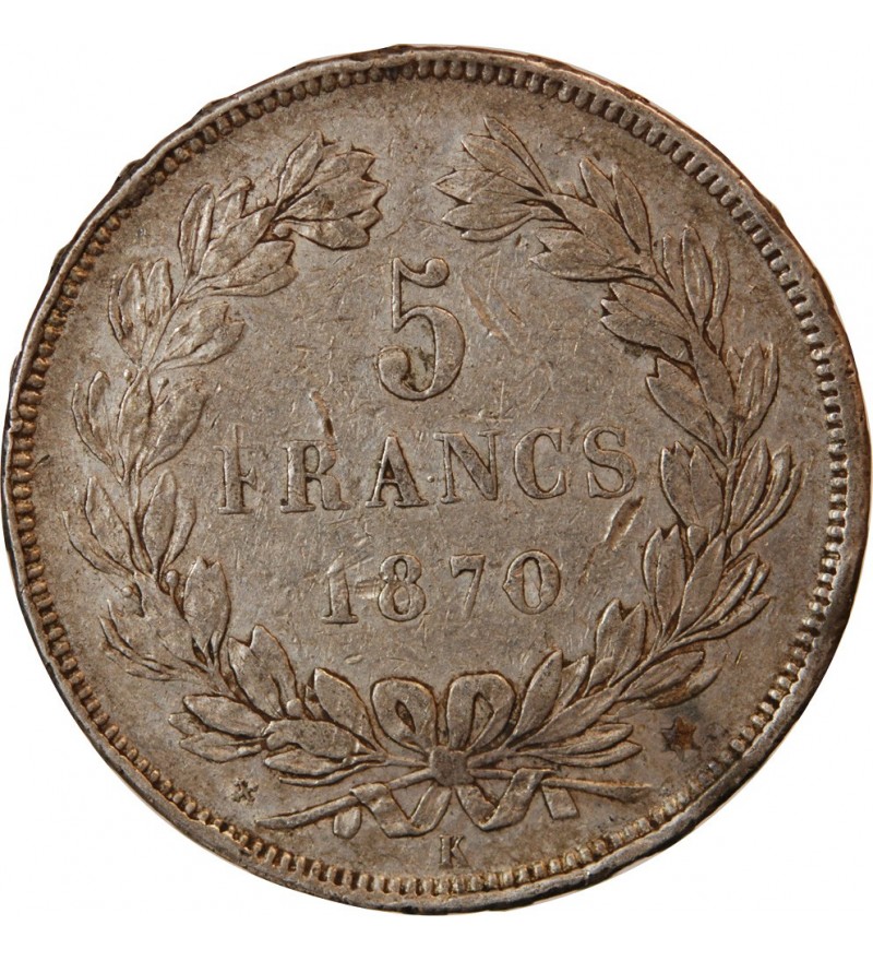 CERES - 5 FRANCS ARGENT 1870 k BORDEAUX  "Sans légende"