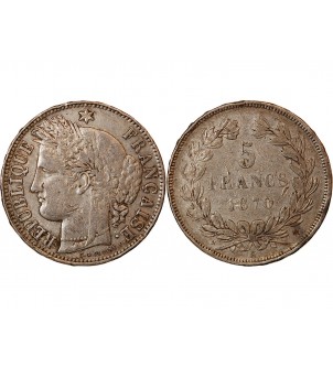 CERES - 5 FRANCS ARGENT 1870 k BORDEAUX  "Sans légende" 2