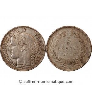 CERES - 5 FRANCS ARGENT 1870 k BORDEAUX  "Sans légende"