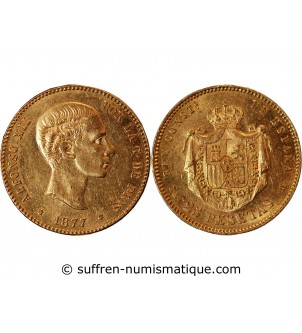 ESPAGNE, ALFONSO XII - 25 PESETAS OR  1877