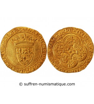 CHARLES VI LE FOU ﻿- ECU D'OR A LA COURONNE 1380 / 1422﻿ PARIS