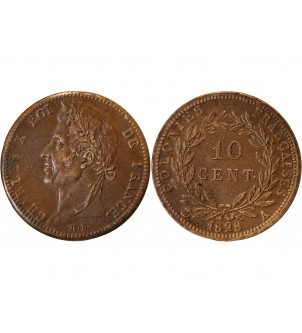 COLONIES, GUYANE, CHARLES X - 10 CENTIMES 1828 A PARIS 2