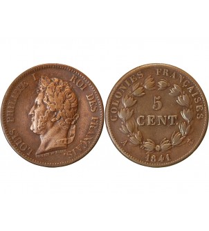COLONIES, GUADELOUPE, LOUIS PHILIPPE - 5 CENTIMES 1841 A PARIS 2