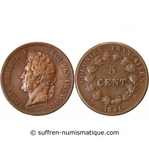 COLONIES, GUADELOUPE, LOUIS PHILIPPE - 5 CENTIMES 1841 A PARIS