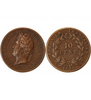 COLONIES, GUADELOUPE, LOUIS PHILIPPE- 10 CENTIMES 1839 A PARIS 2