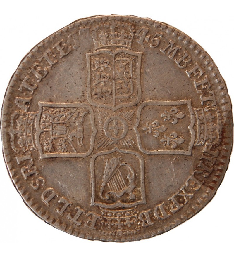 ANGLETERRE, GEORGES II - 1/2 CROWN ARGENT 1745 LONDRES