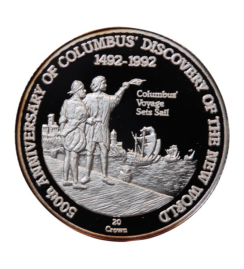 ILES TURQUES ET CAIQUES - CROWN ARGENT 1992 "Colombus voyage sets sail"