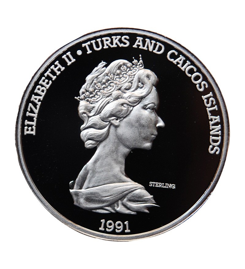 ILES TURQUES ET CAIQUES - CROWN ARGENT 1992 "Colombus voyage sets sail"